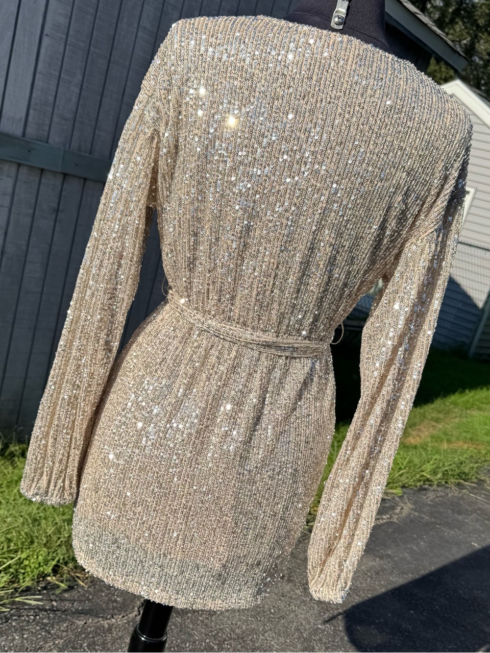 Princess Polly Champagne Sequin Wrap Mini Dress - Picture 3 of 8